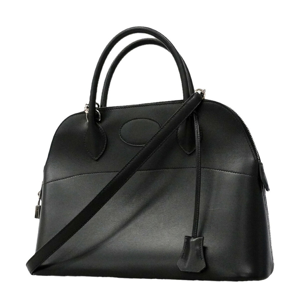 Hermes Bolide 31 handbag, Box Calf leather, Black, □F stamp, 2-way bag for women